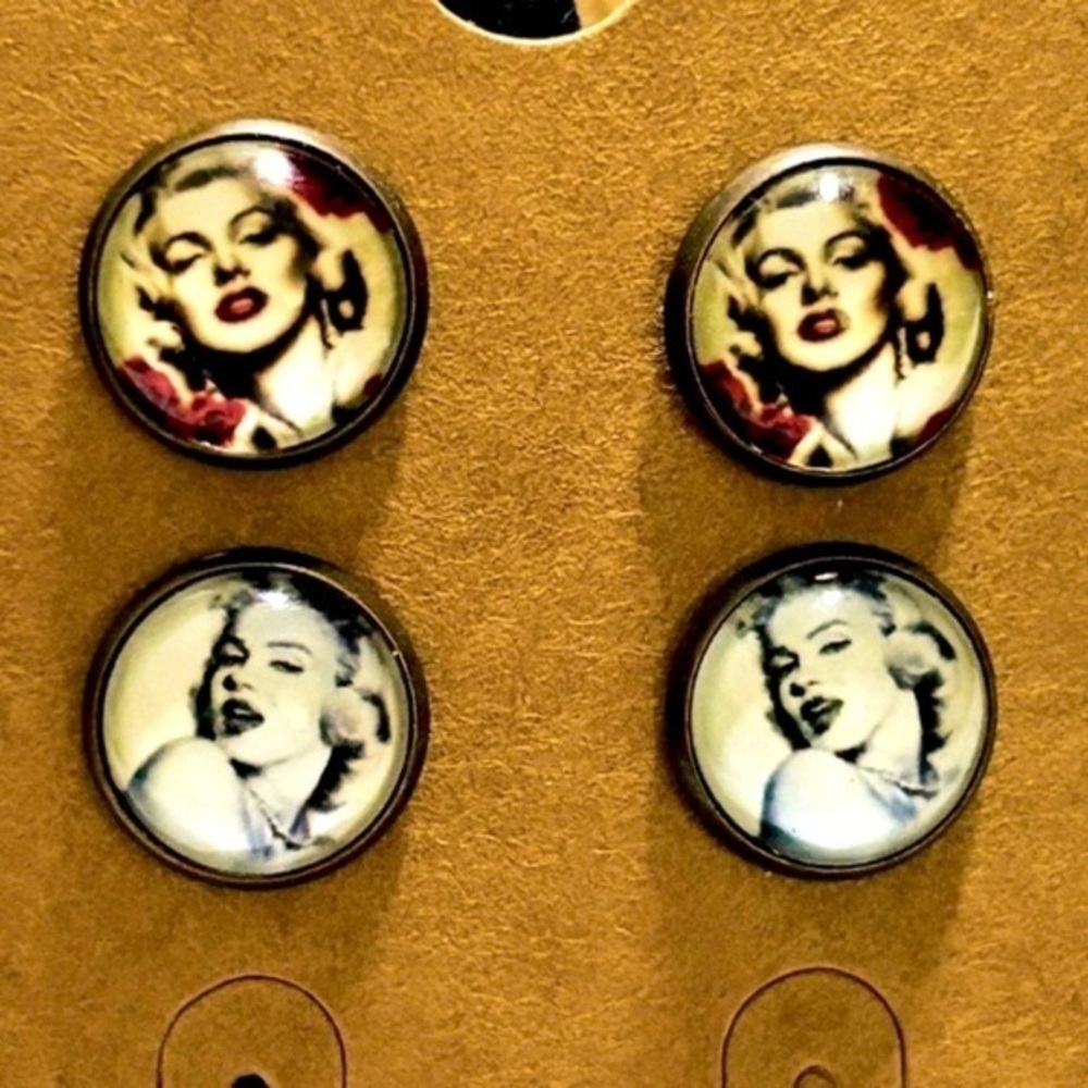 2 Pairs of 12mm Marilyn Monroe Glass Stud Earrings, NWT, Handmade, Unworn